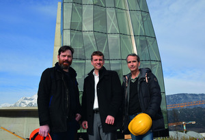 Vor dem Spielturm: Patrick Lüth (Snøhetta), Stefan Isser, Architekt Daniel Süß.
