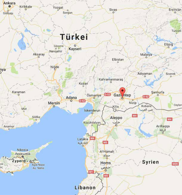 Die türkische Grenzstadt Gaziantep liegt 120 Kilometer nördlich von der umkämpften syrischen Stadt Aleppo.