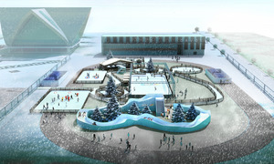 In Davos (l.) errichtet die AST in wenigen Wochen eine große Sport-Eislandschaft mit Crashed-Ice-Modulen.