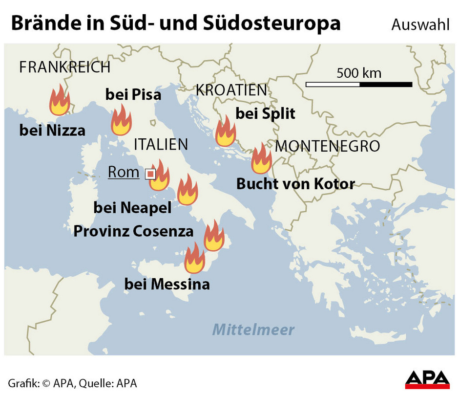 Waldbrände bedrohten kroatische Großstadt Split und Montenegro