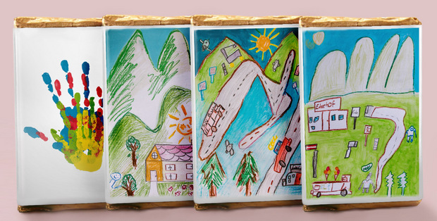 Die Schokoladen-Hüllen wurden von Kindern des Ederhofes gestaltet.