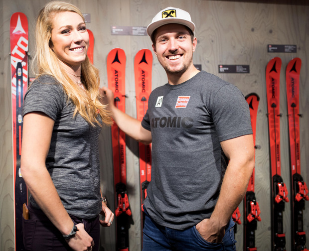 Ski-Superstars unter sich: Shiffrin und Hirscher.