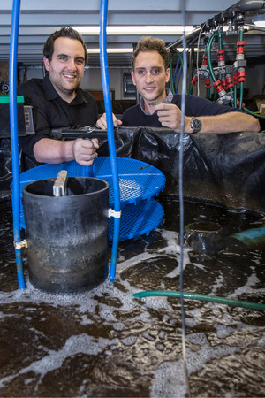 Die beiden Konstrukteure aus Rum, Markus Schreiner (l.) und Daniel Flock, züchten in Hall Garnelen.
