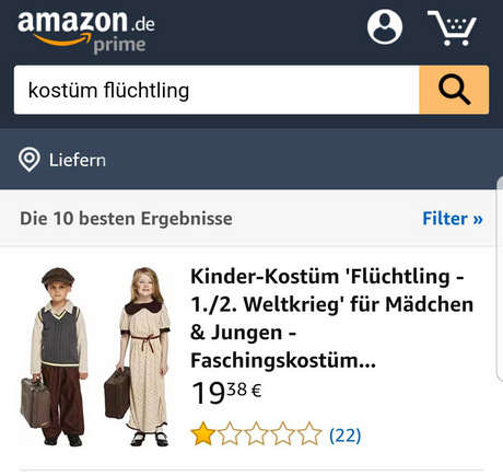 Nach heftiger Kritik wurde das Wort "Flüchtling" aus der Bezeichnung des Kostüms gestrichen.