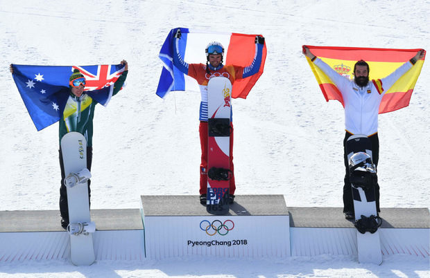 Die Medaillengewinner: Jarryd Hughes, Pierre Vaultier und Regino Hernandez (v.l.).