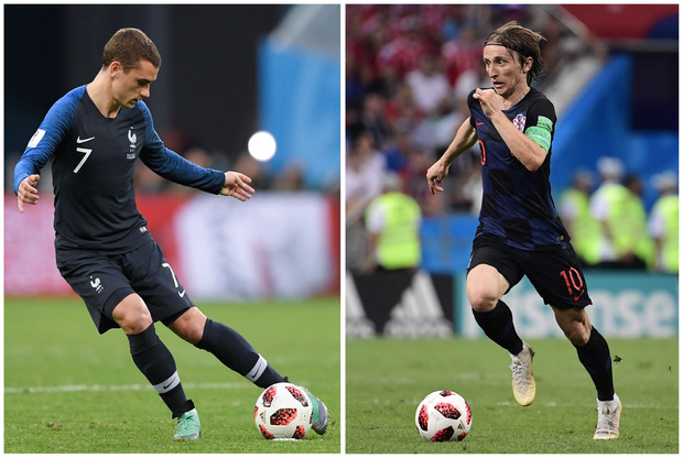 Welcher Stratege entscheidet das Finale: Modric (r.) für Kroatien oder Frankreichs Griezmann?