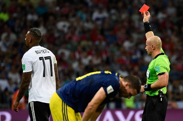 Deutschlands Abwehrspieler Jerome Boateng kassierte einen von nur vier Platzverweisen bei dieser WM.