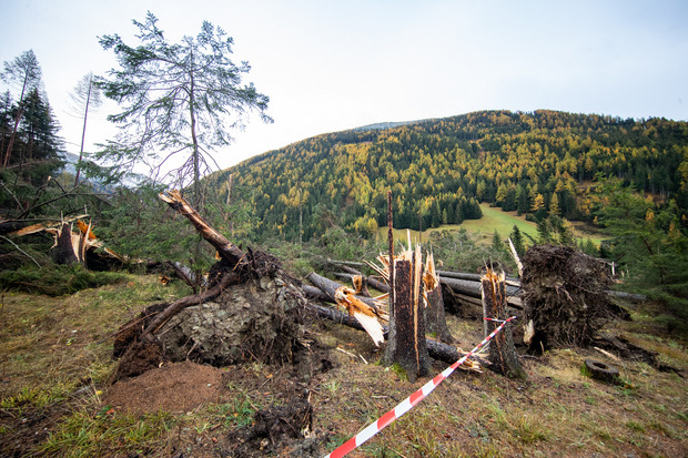 Sturmschäden im Gemeindegebiet von Kals am Großglockner.