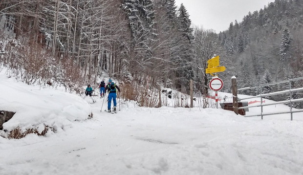 Rund um den Hinterduxerhof mussten Tourengeher auf einen Hohlweg mit Gegenverkehr ausweichen.