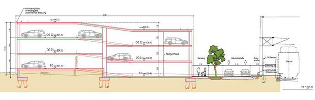 Die Straße zum Bahnhof wird künftig zwischen Parkhaus und den Bahngleisen der ÖBB verlaufen.