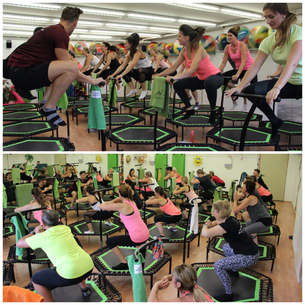 Blick in den Trainingsraum: Eine Einheit "Jumping Fitness" dauert eine Stunde. Das Trampolin-Workout hat einen dreimal so hohen Trainingseffekt wie joggen.
