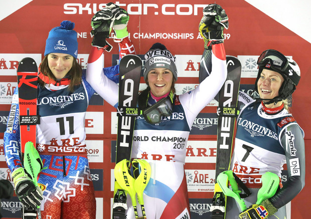 Das Kombi-Podium: Vlhova, Holdener und Mowinckel (v.l.).