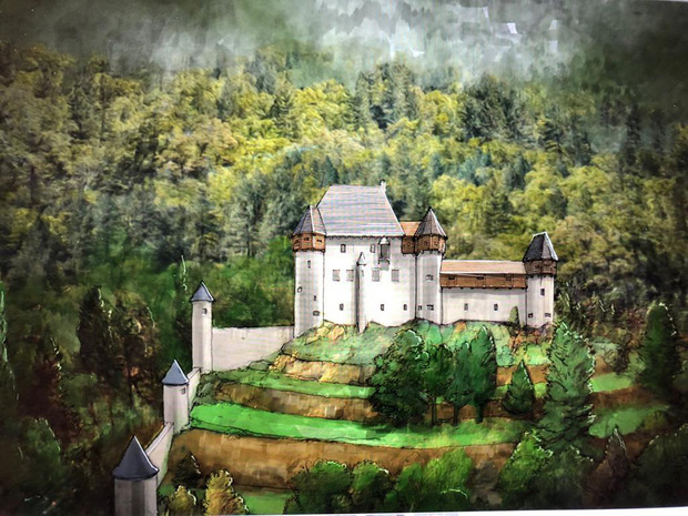 Dabei sieht man, wie die Burg im Jahr 1290 aussah.