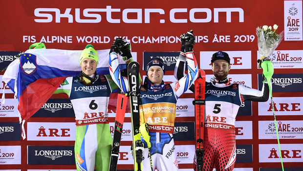 Das Kombi-Podium in Aare: Hadalin, Pinturault und Schwarz (v.l.).