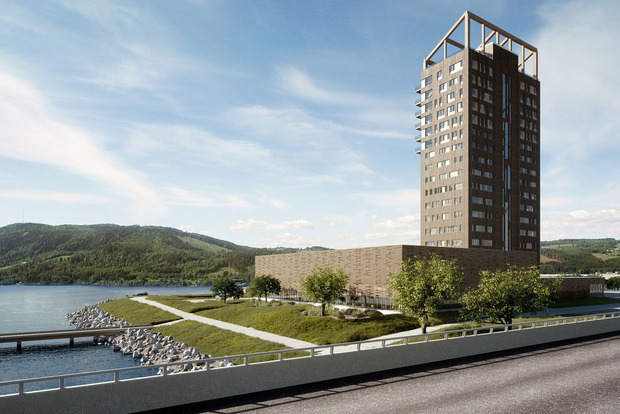 Der „Mjøsa Tower“ in Norwegen war bei der Planung 80,2 m. Um den Rekord zu brechen, kommt er nach der Fertigstellung auf 85,4 Meter.