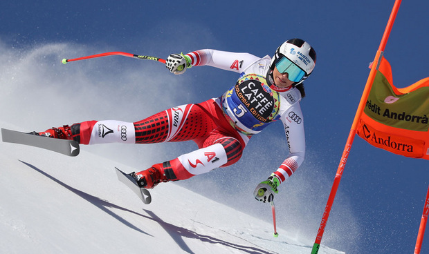 Die schnellste Dame im Soldeu-Training: Stephanie Venier.