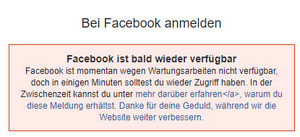 Fehlermeldung bei Facebook.