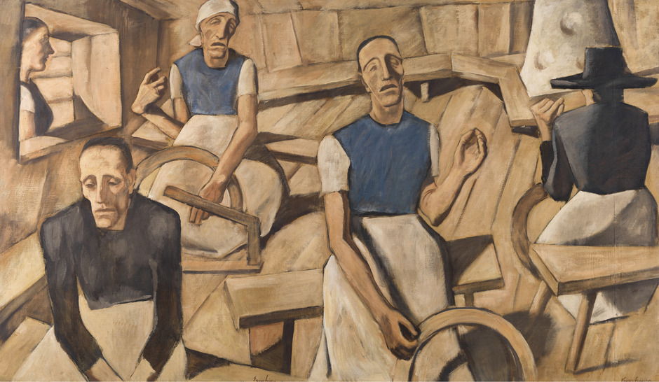 Albin Egger-Lienz, Kriegsfrauen, 1918 - 1922, 142 x 247 cm, Öl über Tempera auf Leinwand, Museum der Stadt Lienz - Schloss Bruck