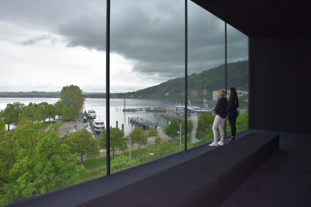 Ausblick vom Vorarlberg Museum auf den Bodensee.
