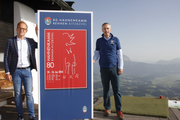 Peter Kofler (l.), BTV und Michael Huber, KSC-Präsident und OK-Chef Hahnenkammrennen, präsentierten das neue Plakat.