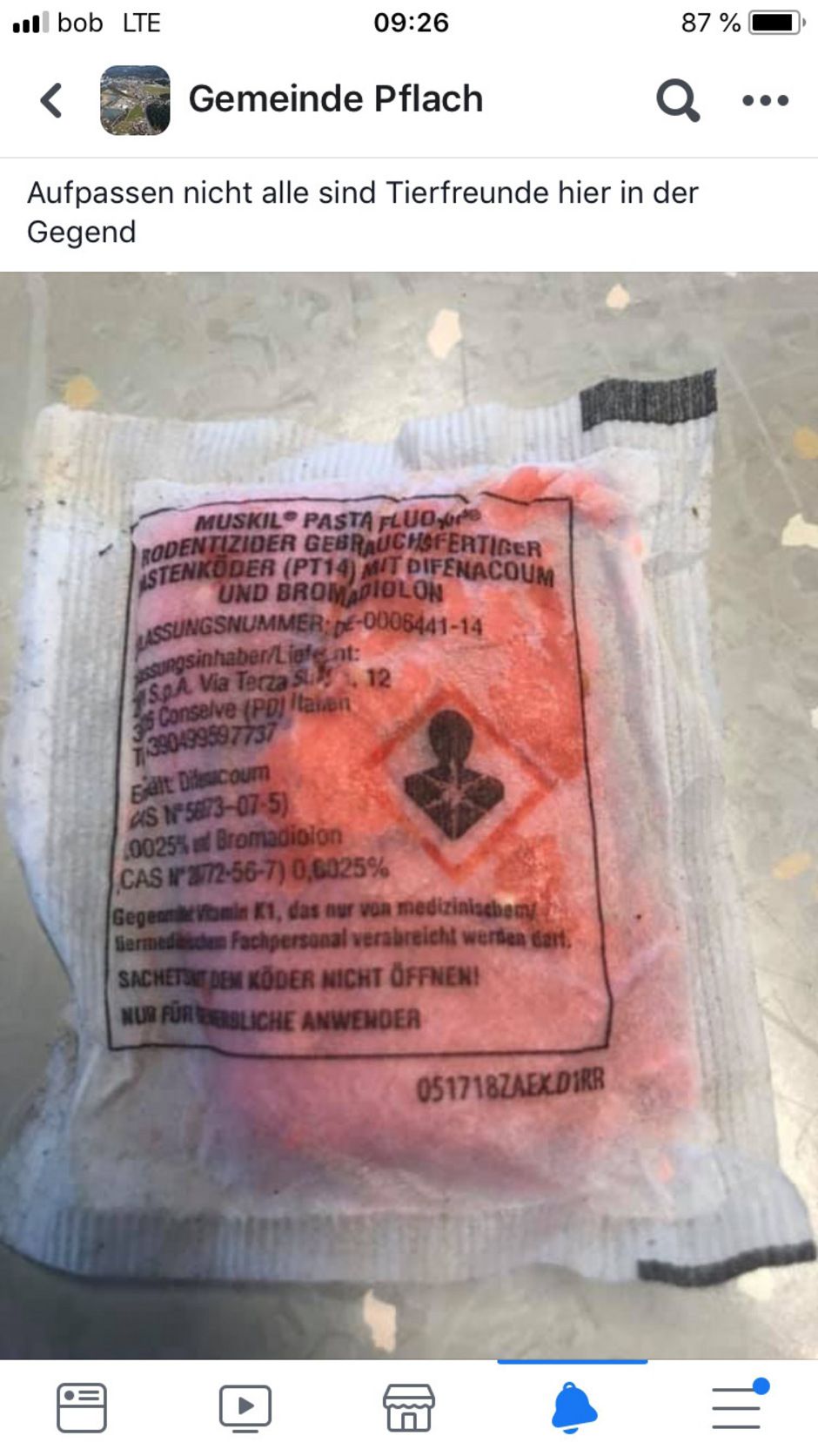 Das Rodentizid soll eigentlich Nagetiere bekämpfen helfen.