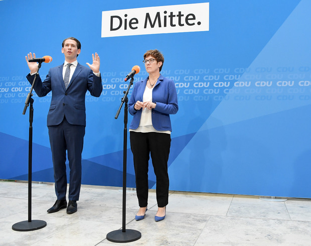 Sebastian Kurz trat gemeinsam mit CDU-Chefin Annegret Kramp-Karrenbauer vor die Presse.