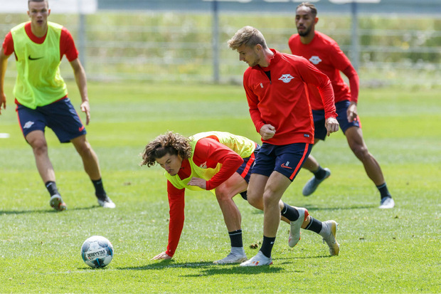 Zweikämpfe zwischen ÖFB-Teamspieler Marcel Sabitzer (l.) und DFB-Angreifer Timo Werner gibt es derzeit in Seefeld zu bestaunen.