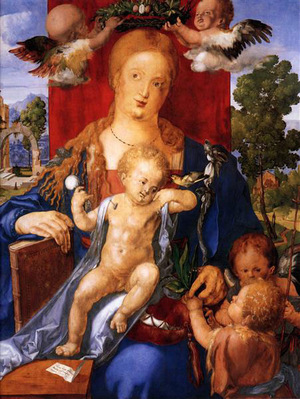 Auf Dürers Gemälde „Madonna mit dem Zeisig“ aus dem Jah 1506 hält das Jesuskind ein Lutschbeutelchen in der Hand.
