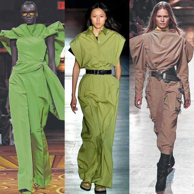 Christian Siriano interpretiert den Overall klassisch elegant und betont die Schulterpartie. Alberta Ferretti durchbricht den weiten Einteiler mit einem schwarzen Ledergürtel. Für den Herbst/Winter hat sie einen hochgeschlossenen Anzug geschaffen.