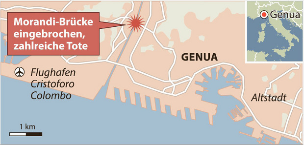 Die Brücke in Genua lag auf einer Hauptverkehrsroute, auch für den Urlauberverkehr.