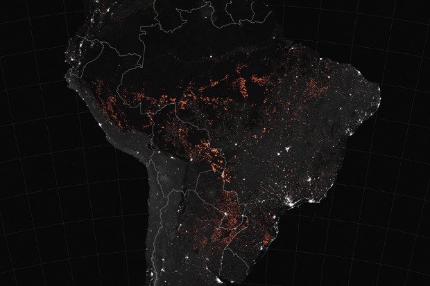 Aktive Feuer im Amazonas-Gebiet, von oben gesehen.