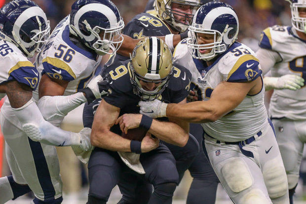 Die Saints um Quarterback Drew Brees (M.) und die Los Angeles Rams gelten als größte Herausforderer der Patriots.