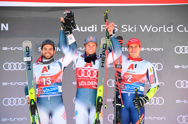 Das Podest in Sölden (v.l.): Mathieu Faivre, Alexis Pinturault und Zan Kranjec .